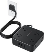 Surge Protector Flat Plug Power Strip, TESSAN Black Extension Cord, 8 AC Outlets, 3 USB Charger(1 USB C Port) 3 Side Outlet Extender, 5 Ft, 900 Joules Protection, Office Supplies, Dorm Essentials