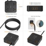 Surge Protector Flat Plug Power Strip, TESSAN Black Extension Cord, 8 AC Outlets, 3 USB Charger(1 USB C Port) 3 Side Outlet Extender, 5 Ft, 900 Joules Protection, Office Supplies, Dorm Essentials - Image 4