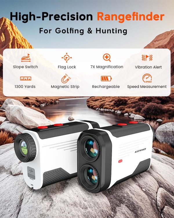 Golf Rangefinder with Slope - 1300/1500 Yards Laser Range Finder for Golf & Hunting, 7X Magnification, High-Precision Flag Locking Vibration, Rechargeable, IP54 Waterproof, Built-in Magnetic Strip - Image 1
