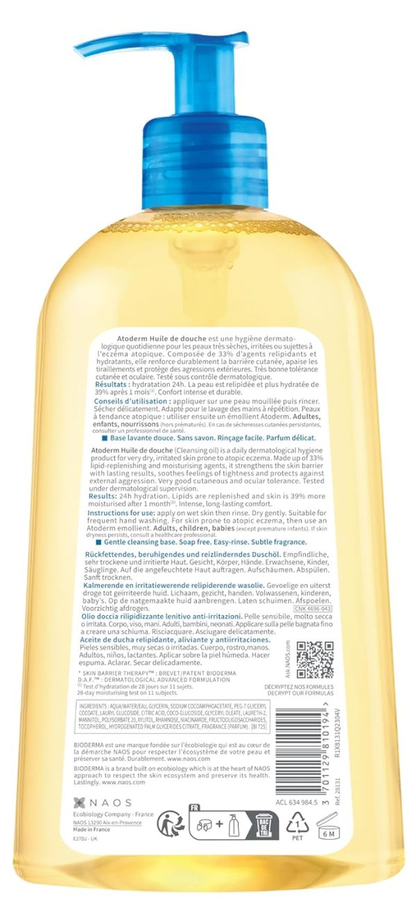 Bioderma Atoderm Shower Oil, Cleansing Oil For Face & Body, Nourishing Cleansing Oil For Dry to Atopic Sensitive Skin For Softer & Smooth Skin For Your Whole Family - Image 2