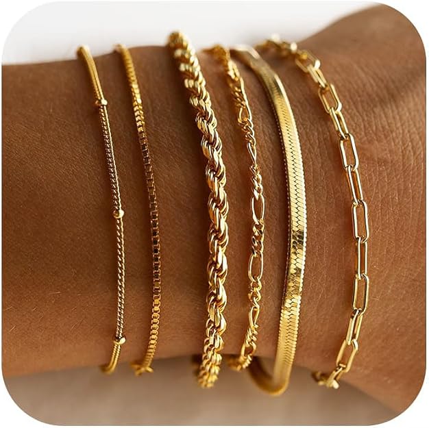 61L-pmvIjAL._AC_SY625_-1.jpg DEARMAY 14K Gold Plated Bracelets for Women Waterproof - Image 1
