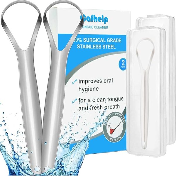 2-Pack Tongue Scraper, 100% 304 Surgical Stainless Steel Tongue Cleaner for Both Adults and Kids, Professional Reduce Bad Breath Metal Tongue Scrapers, Help Your Oral Hygiene (with 2 cases) - Image 1