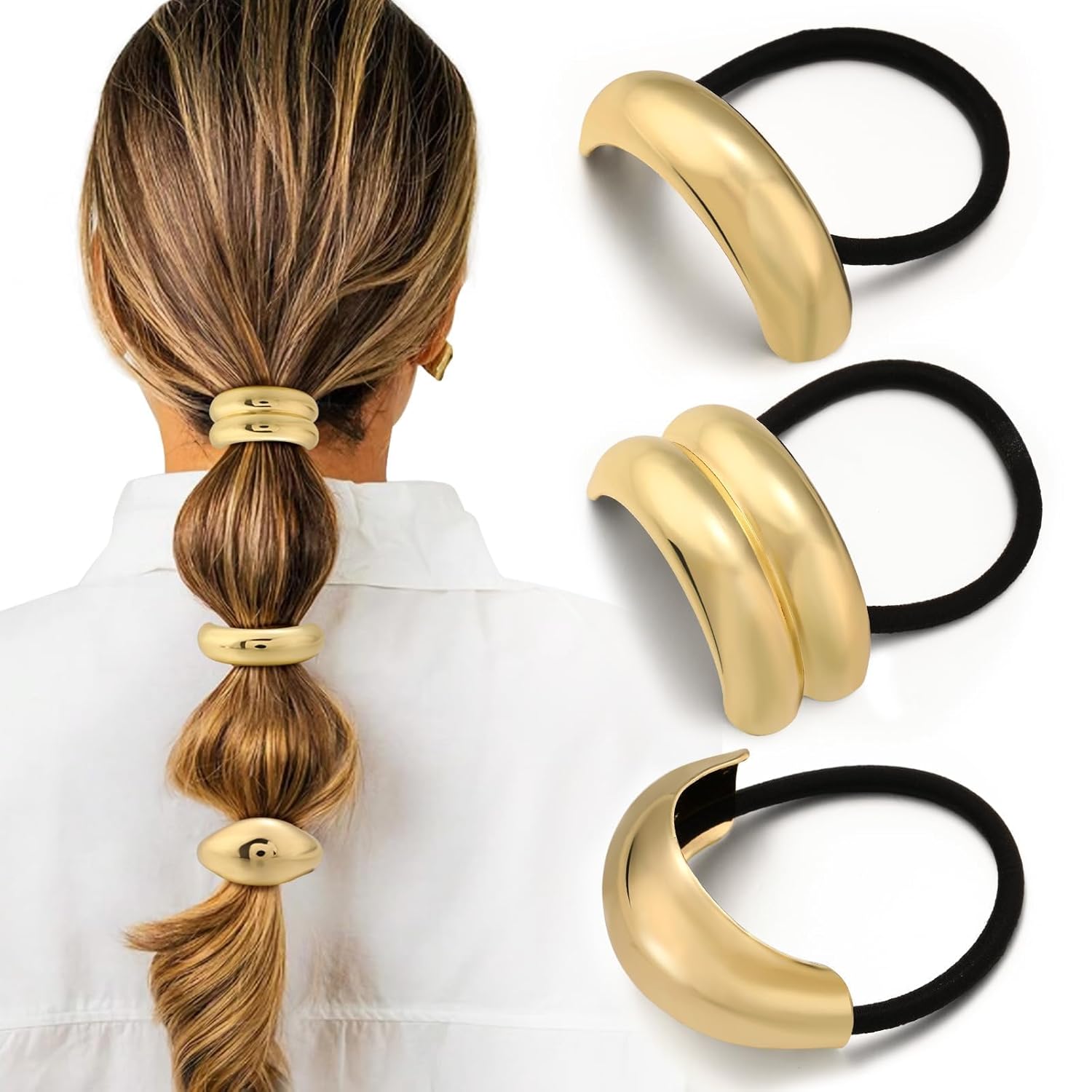 718ZYLgNP0L._SL1500_-1.jpg 3PCS Gold Hair Ties, Metal Hair Ties for Thick Hair - Image 1