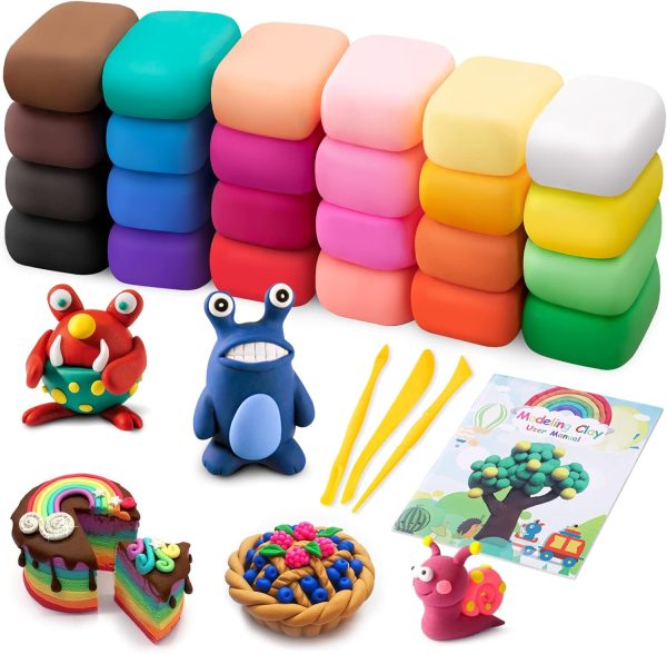 Air Dry Modeling Clay Kit - 24 Colors with 3 Sculpting Tools - Magic Foam Clay for Kids & Adults - DIY Molding Gift for Boys & Girls - Image 1