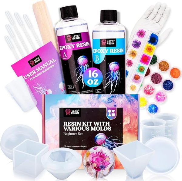 LET'S RESIN Epoxy Resin Kits and Molds Complete Set, 16oz Resin Art Kit with Silicone Molds, Pigment, Dried Flowers, Crafts for Adults, Beginners, Art Supplies for DIY Lovers, DIY Gift for Women - Image 1