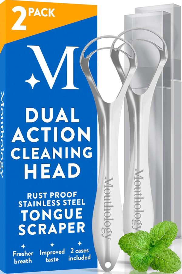 Mouthology Tongue Scraper for Adults (2 Pack), Reduce Bad Breath, Metal Tongue Scraper, Tongue Cleaner, Tongue Scraper, Stainless Steel Tongue Scraper, Tongue Cleaner for Adults, Tongue Scrubber - Image 1