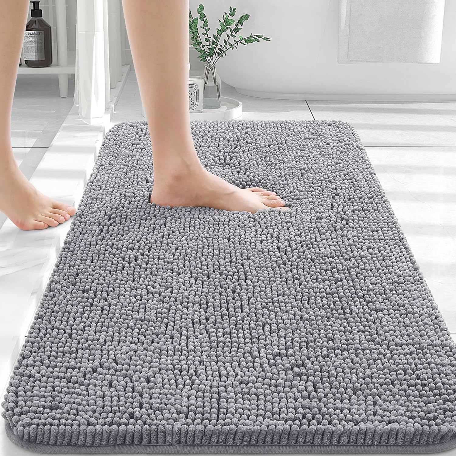 91MTW21x7pL._AC_SL1500_-1.jpg OLANLY Bathroom Rugs 30x20, Extra Soft Absorbent Chenille Bath Rugs, Rubber Backing Quick Dry, Machine Washable Bath Mats for Bathroom Floor, Tub and Shower, Home Decor Accessories, Grey - Image 1