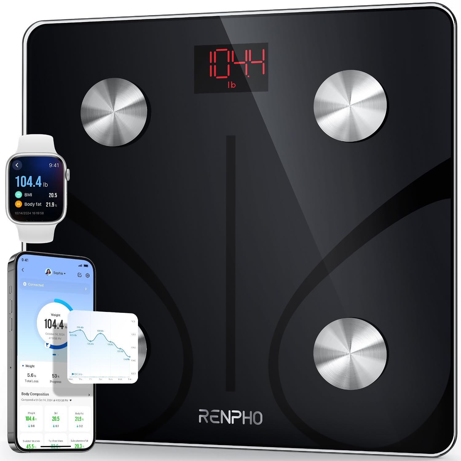 61Ha1LIyO5L._SL1500_.jpg RENPHO Smart Scale for Body Weight, Digital Bathroom Scale BMI Weighing Bluetooth Body Fat Physician Scale, Body Composition Monitor Health Analyzer with Smartphone App, 400 lbs - Elis 1 - Image 1