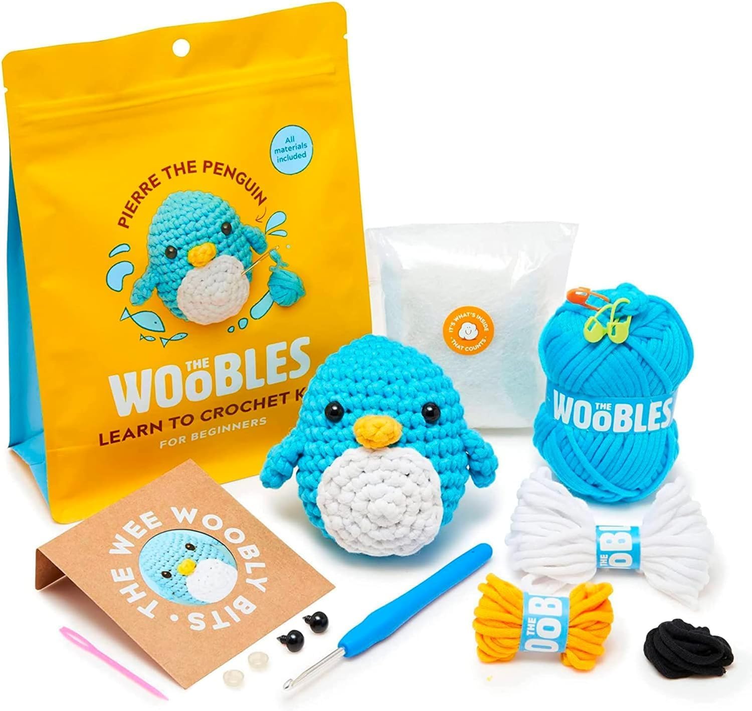 71l2SfPvFL._AC_SL1500_.jpg The Woobles Crochet Kit for Beginners - Easy Arts and Crafts Knitting & Crochet Animals Kit As Seen On Shark Tank - Pierre The Penguin - Image 1