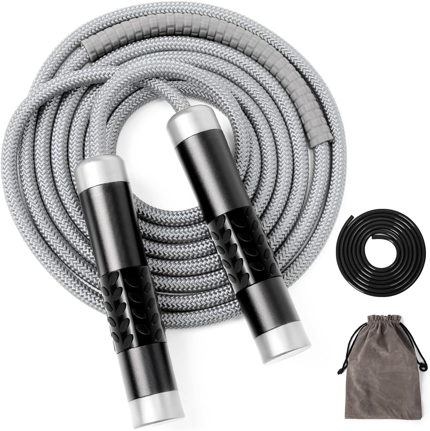 812WwQUVCVL._AC_SL1500_.jpg 1LB Weighted Jump Ropes for fitness Women Men, Tangle-Free Ball Bearing Rapid Speed Skipping Jump Rope with Adjustable 9mm Cotton & PVC Cord, Aluminum Handles for MMA, Boxing, CrossFit, Weight-loss Workouts - Image 1