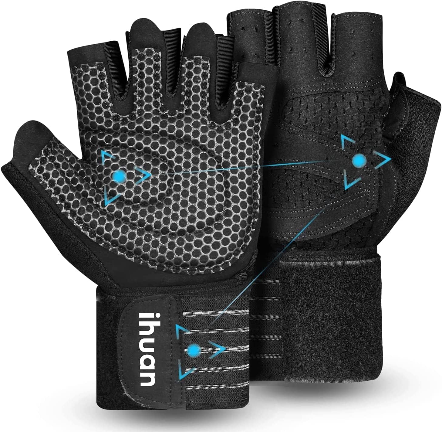 81N59tEqwXL._AC_SL1457_.jpg ihuan Ventilated Weight Lifting Gym Workout Gloves with Wrist Wrap Support for Men & Women, Full Palm Protection, for Weightlifting, Training, Fitness, Hanging, Pull ups - Image 1
