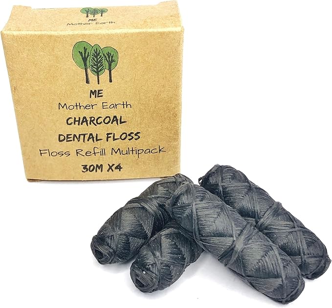 81ftp-B6auL._AC_SX679_.jpg Vegan Biodegradable Bamboo Charcoal Dental Floss Refill Refill | Natural Candelilla Wax | 30M x4 | Peppermint Essential Oil | Eco Friendly Zero Waste Oral Care | 4 Pack - Image 1
