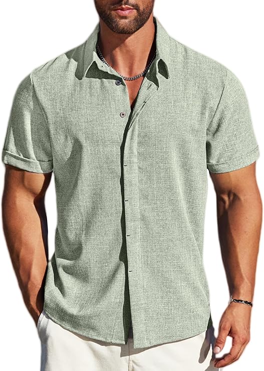 81hjyJJ6lpL._AC_SY741_.jpg MAPICK Men's Linen Shirts Short Sleeve Button Down Casual Shirt Business Dress Clothing Beach Fashion Summer Tops - Image 1